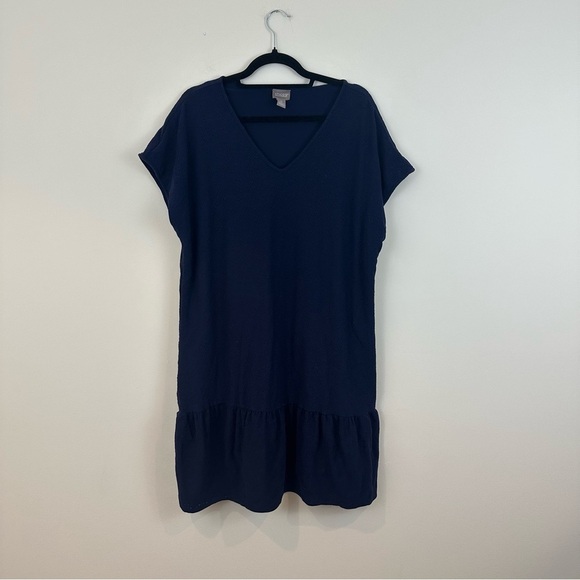 Chico's | Navy Blue Eyelet Short Sleeve Ruffle Hem Dress Size XL (Chico's 3) - Picture 1 of 5